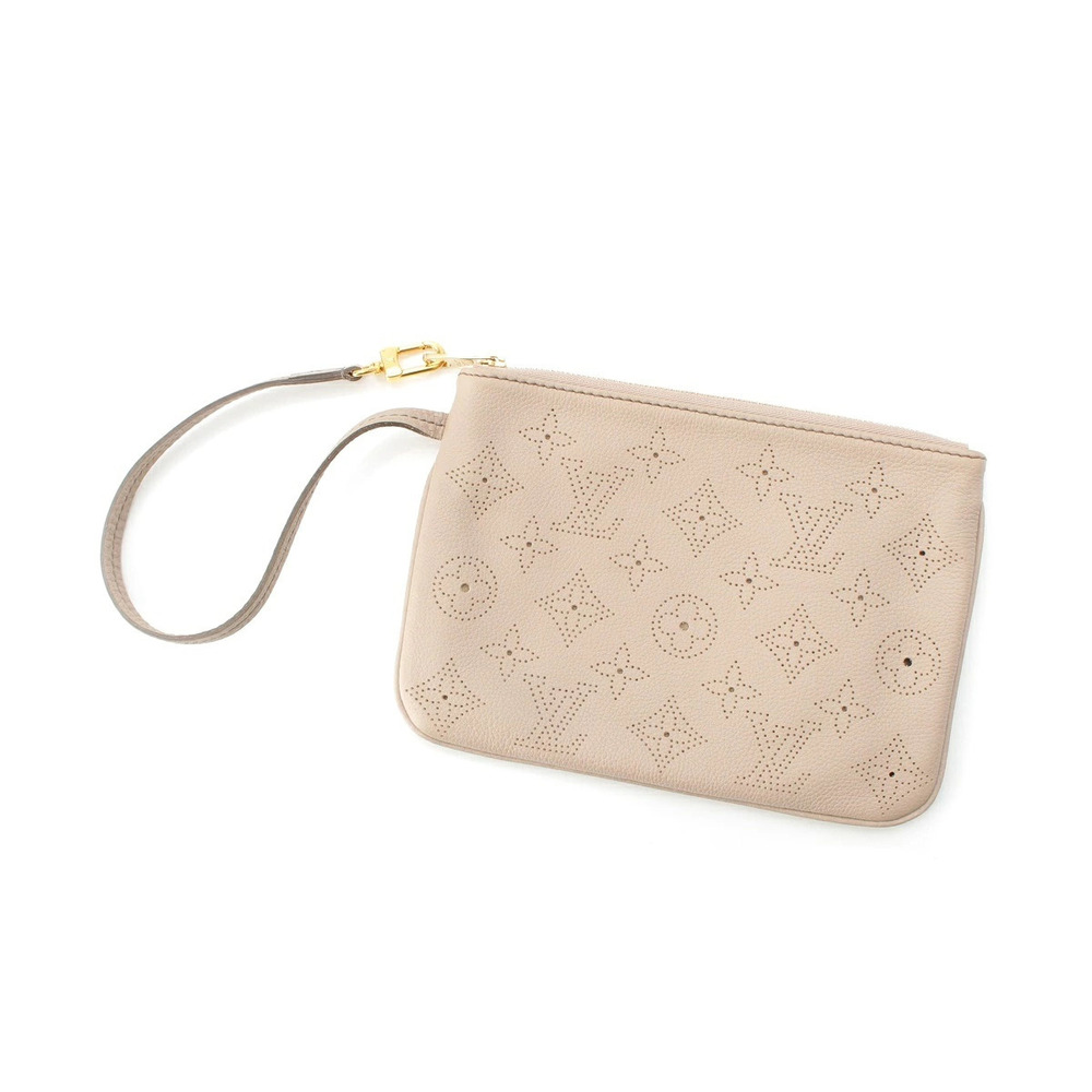 Louis Vuitton Monogram Mahina Leather Pouch Clutch Selene Pink Beige Cream